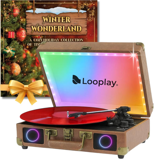 Premium Suitcase Vinyl Record Player with LED Lights Bonus Exclusive Holiday Album